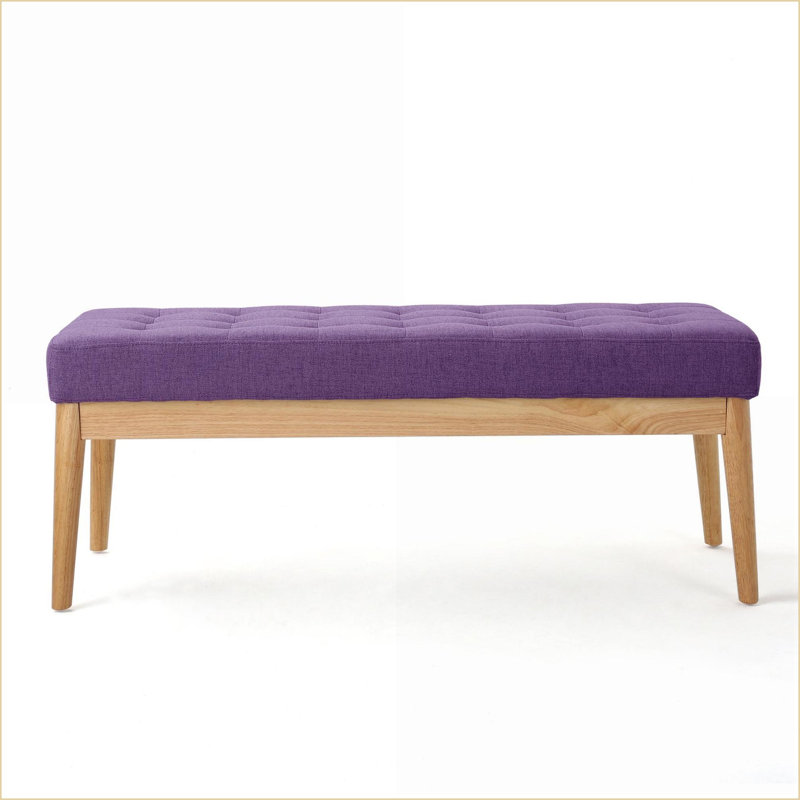 Banc repose-pieds capitonné mauve moderne Mid-Century pour chambre à coucher, salon | Pieds en bois | Brun naturel