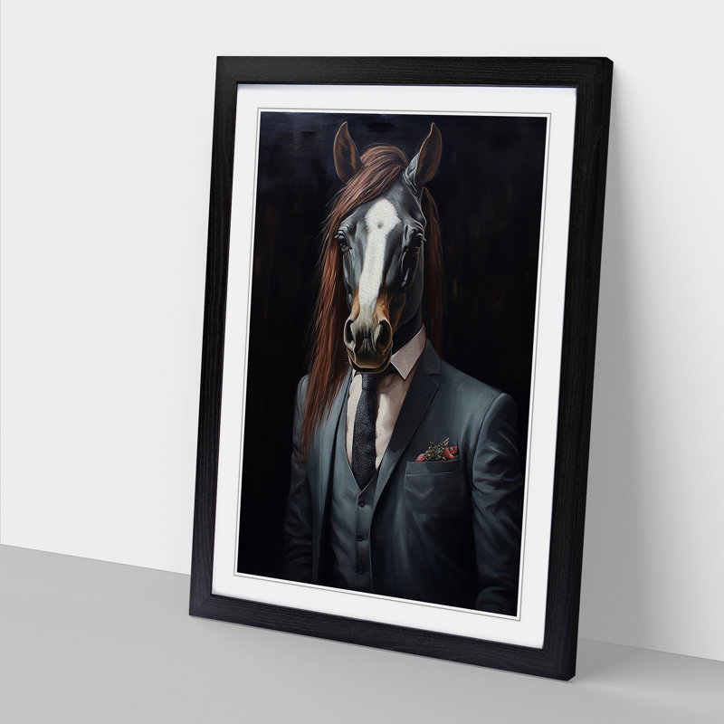 Pony In A Suit No.2 - Single Picture Frame Print on Wood, 64cm H x 46cm W x 2cm D, Black