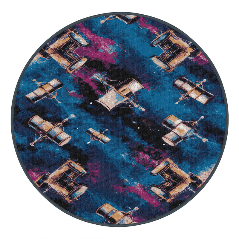 Machine Washable Space Gray Area Rug, Round 4'