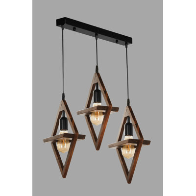 Luminaire suspendu géométrique à 3 lumières pour îlot de cuisine avec détails en bois Zahraa