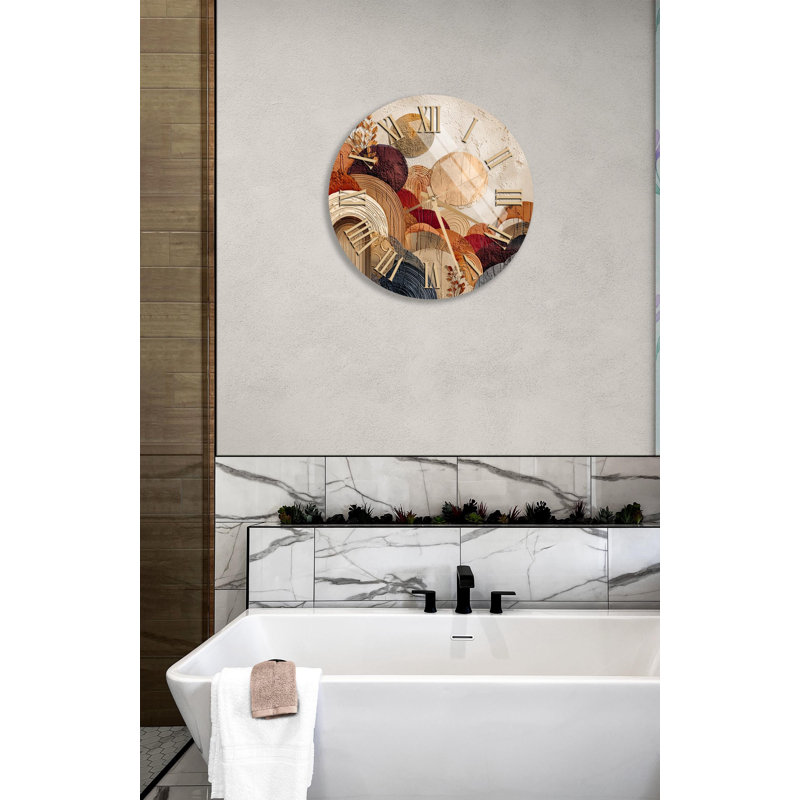 Horloge murale en verre trempé beige, 14 pouces, Noir anglais