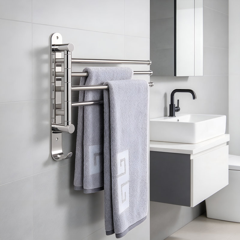 180° Rotatable 4-Arm SUS304 Stainless Steel Towel Rack, Wall Mount Swivel Towel Holder for Bathroom Kitchen, ChromeFinish