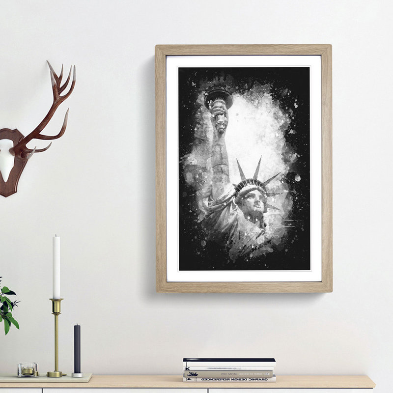 Statue of Liberty in New York City Abstract - Picture Frame Painting Print, Oak Framed, 33cm H x 24cm W x 2cm D