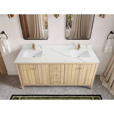 Atlanta  Oak Wood 72 In. W X 22 In. D Double Sink Bathroom Vanity With Cove Edge