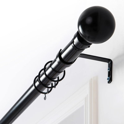 Plain Ball Curtain Pole Set Includes Finials, Rings, Brackets & Fittings, 120-210 Cm