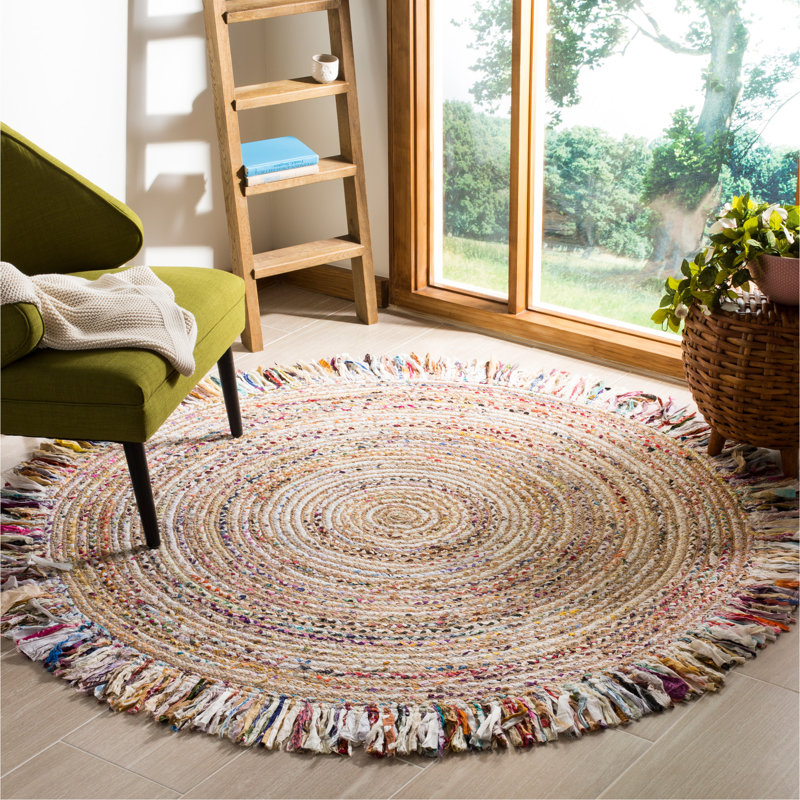 Abhay Hand Woven Cotton/Jute Rug in Light Beige/Ivory, Round 6'