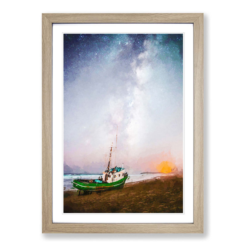 Grounded Fishing Boat at Dusk in Abstract - Picture Frame Graphic Art Print, 87cm H x 62cm W x 2cm D, Oak Framed