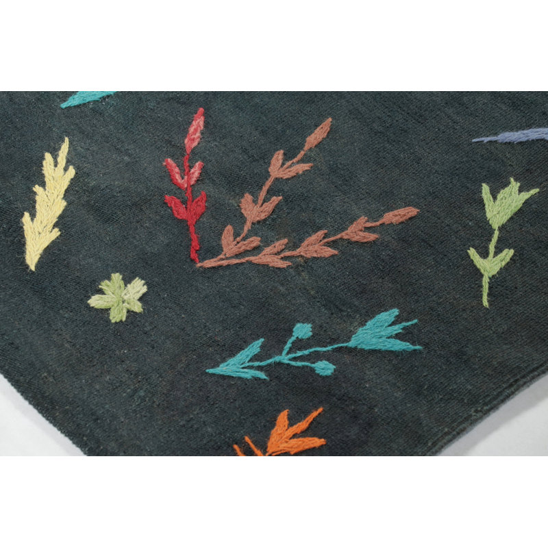 Rug & Kilim’S Suzani-Inspired Kilim, Black With Vibrant Animal Pictorials
