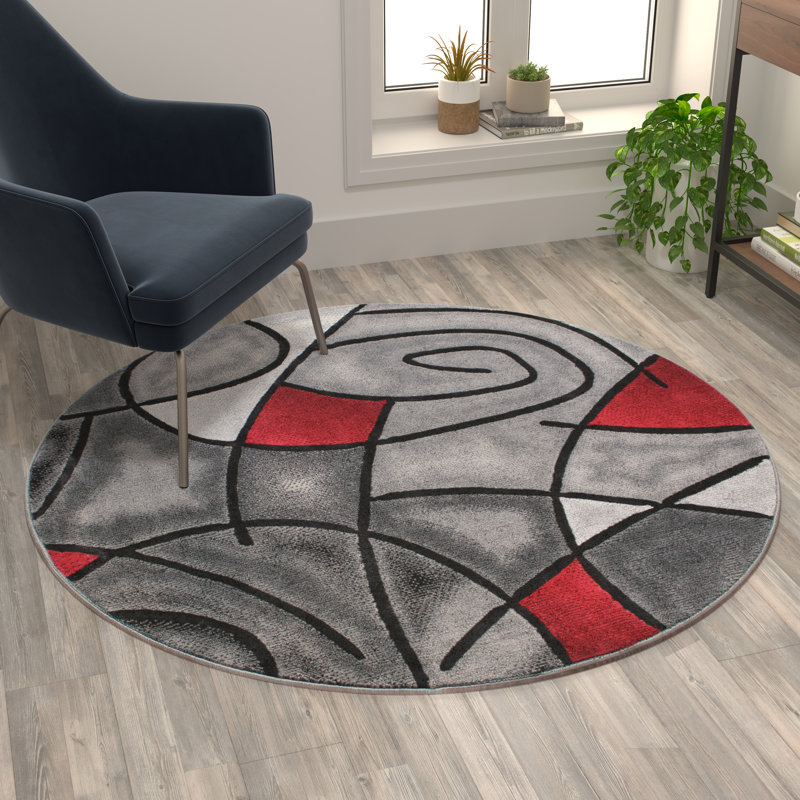 Tapis décoratif en oléfine à motif abstrait moderne Sioar, Rond 5 pi