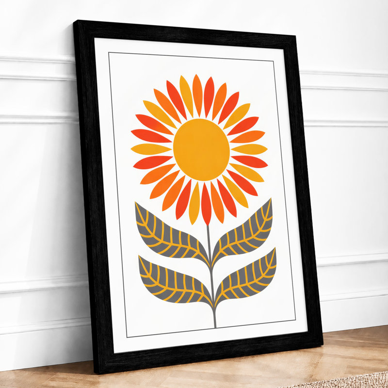 Golden Bloom Mid-Century - Framed Print, A2 - 59.4 x 42.0 cm, Black
