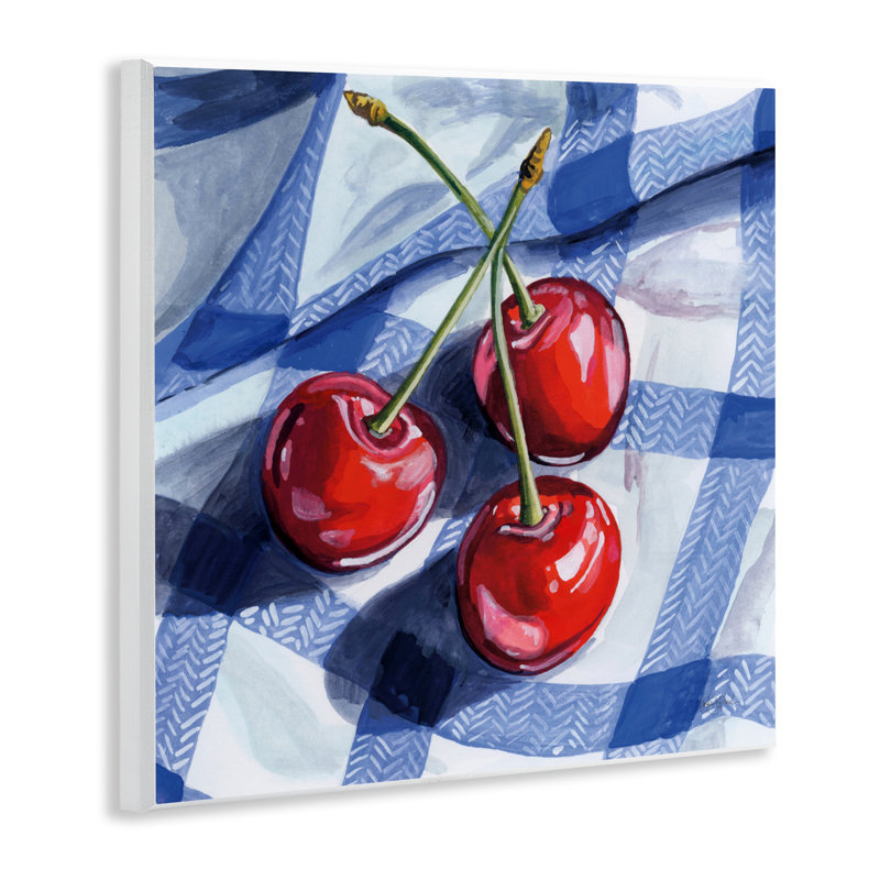 Plaque murale «Three Picnic Cherries on Gingham», design par Kate Jarvik Birch