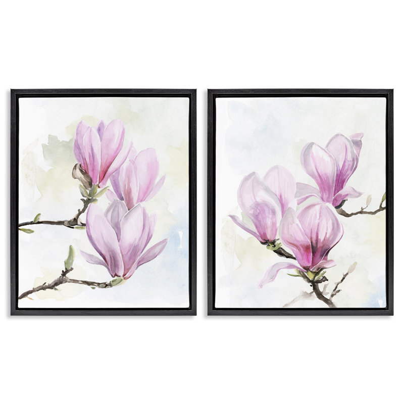 «Pink Magnolia Flower Blossoms», ensemble de 2 toiles flottantes encadrées par Jennifer Paxton Parker, H 21 po x l 17 po