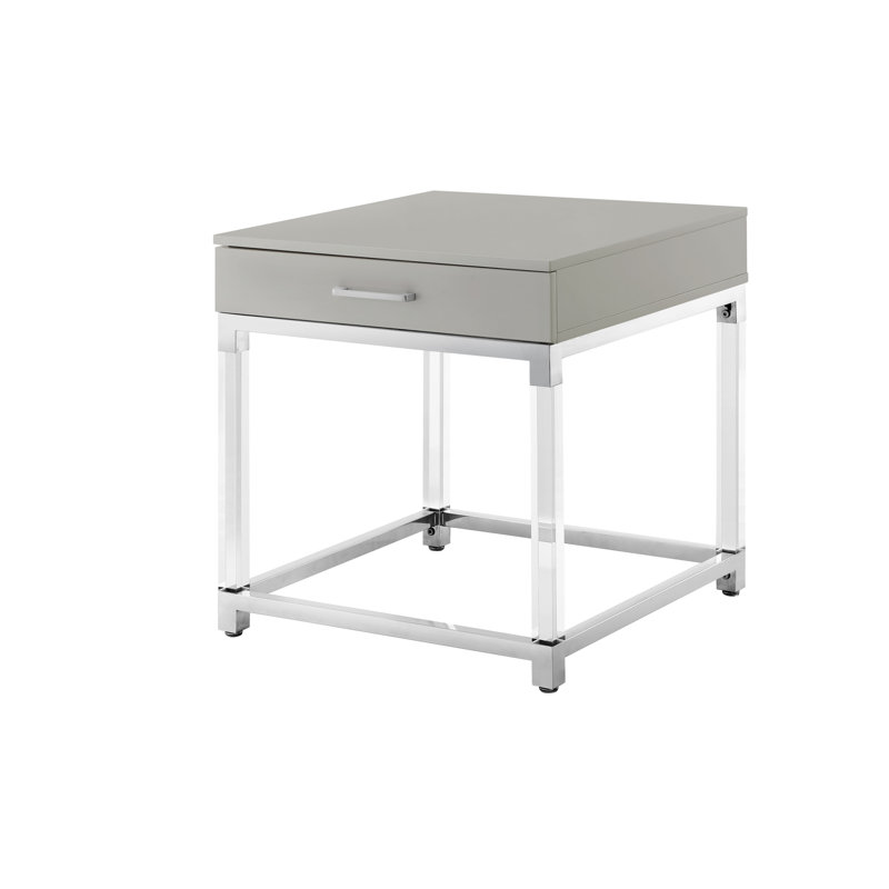 Ungar End Table with Storage, Light Gray, Chrome