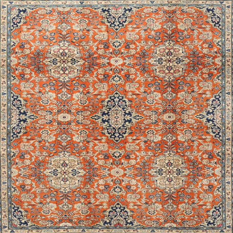 Tapis orange/bleu traditionnel, Carré 4 pi
