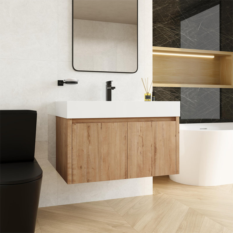 Meuble-lavabo flottant simple 36 po avec plateau en résine Marigene