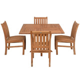 5 Piece Teak Wood Outdoor Patio Dining Set Including 47" Square Amsterdam Table And 4 Abaco Side Chairs