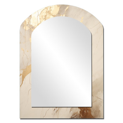 Beige And Gold Marble Lightning IV - Abstract Shapes Arch Wall Mirror, Beige Asymmetrical Decorative Mirror, Printed Metal Art