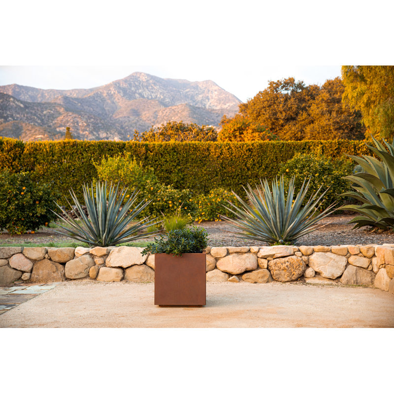 Corten Steel Series Cube Planter Box, 22" H x 21" W x 21" D