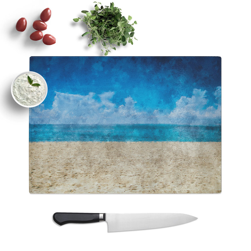 Tempered Glass Beach in Mexico Painting Chopping Board, 28.5 cm x 39 cm