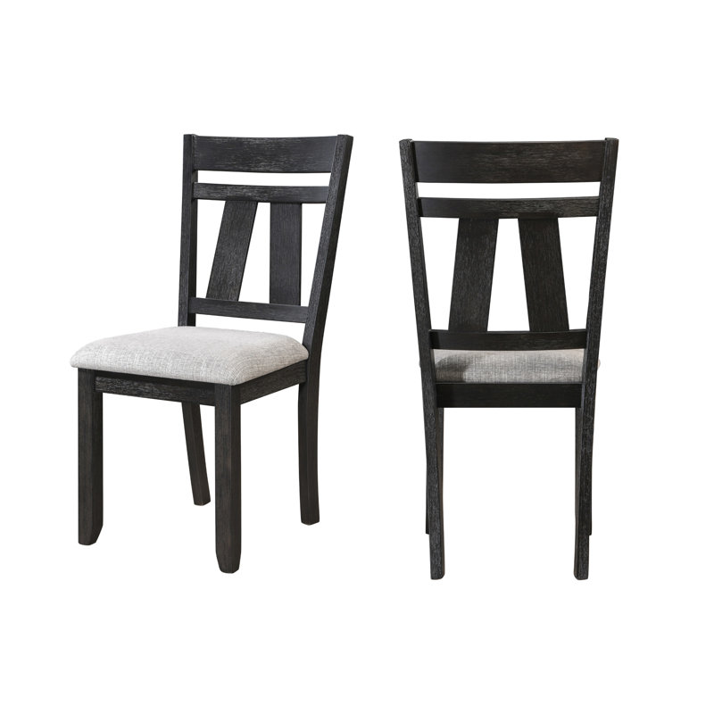 2 chaises de salle à manger de style transitionnel, bord rembourré couleur blé anthracite, en bois avec pieds carrés, 2 pièces, poteaux