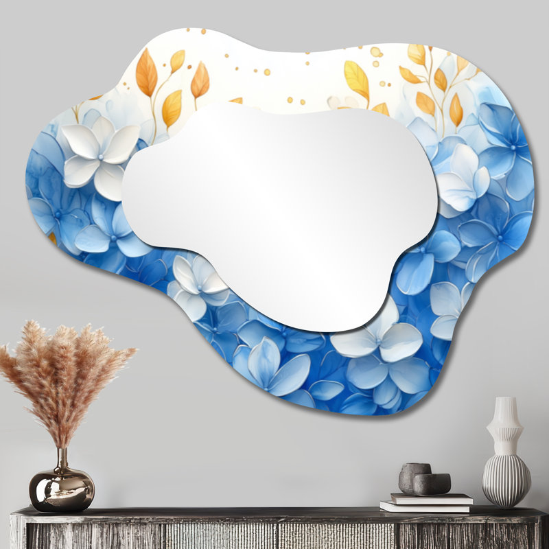 Whie On Velvet Blue Poppies Field I - Miroir mural décoratif nuage coquelicots, miroir de coiffeuse traditionnel, imprimé sur métal