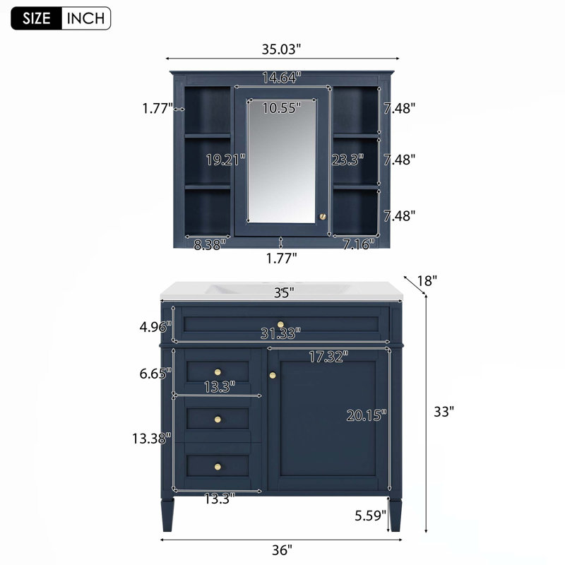 Meuble-lavabo 36 po avec armoire à pharmacie, Bleu