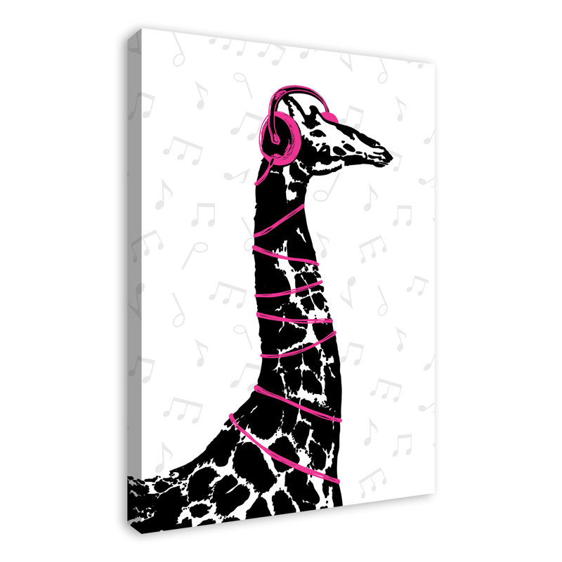 Girafe sur toile tendue, H 36 po x l 24 po x P 1,25 po, Rose