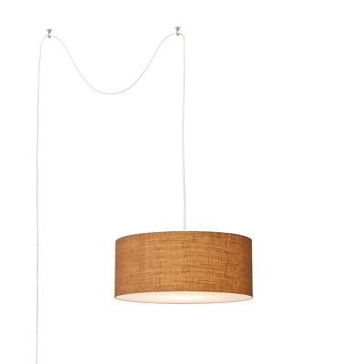 Stretch Swag Lamp, Burlap Shade, Satin Nickel, for Living Room or Bedroom