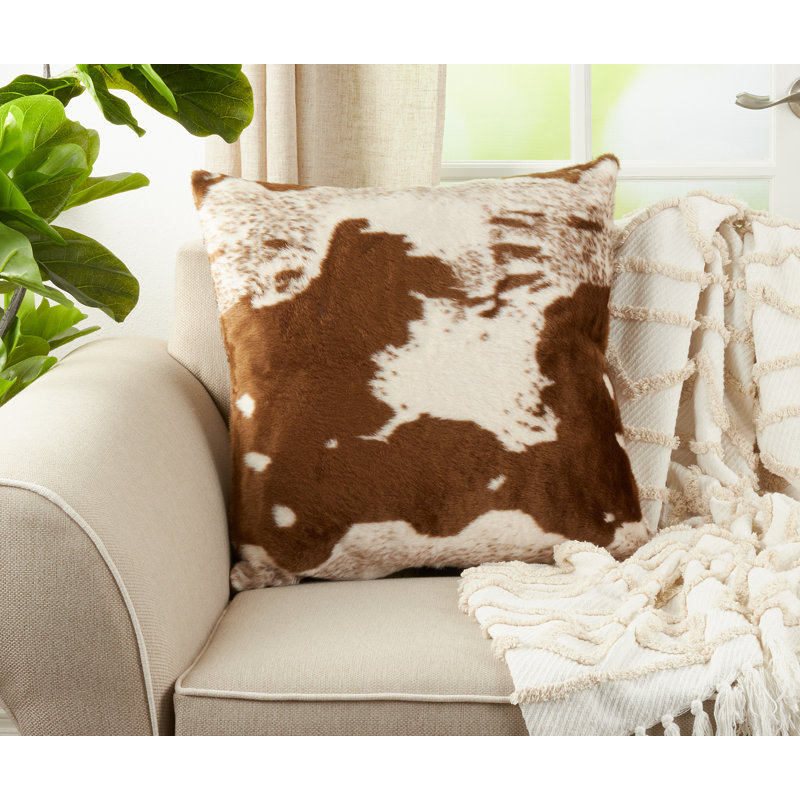 Brown and White Faux Fur Cowhide Euro Pillow Cover