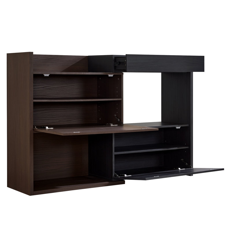 Ensemble de 2 armoires de rangement réglables - Buffet rotatif noir et noyer avec tiroirs pour l'organisation du vestibule, du salon et du couloir