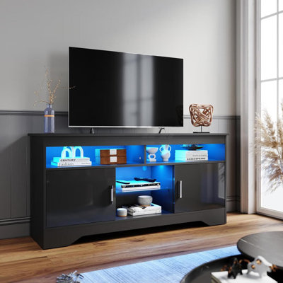 135×35×65cm TV Cabinet,RGB LED Top Plate with Glass Shelves,Stand for TVs up to 55"