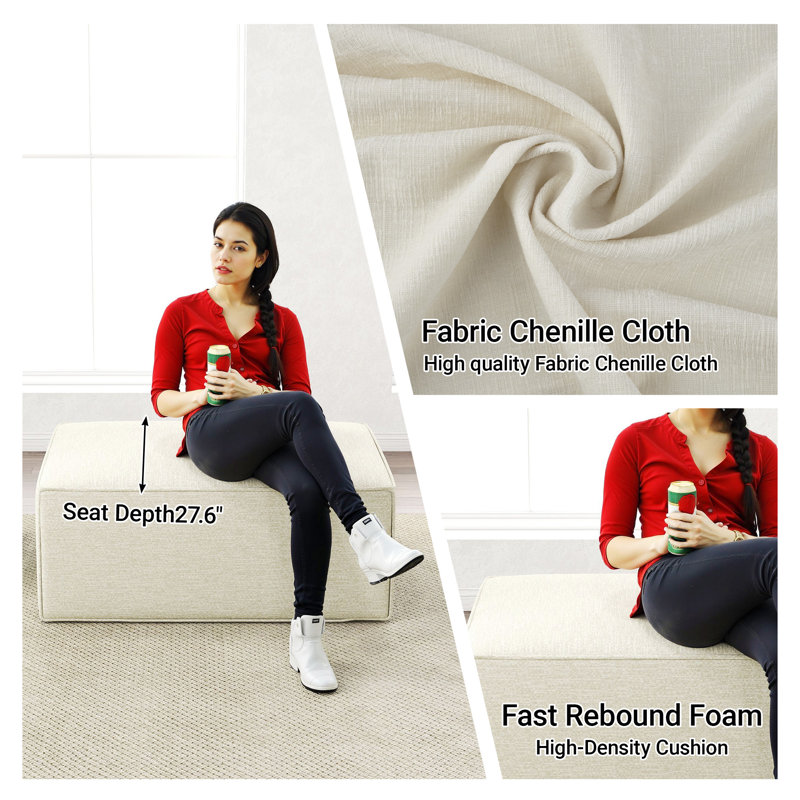 Compression Comfy Cloud 38" Velvet Sofa Ottoman, Beige