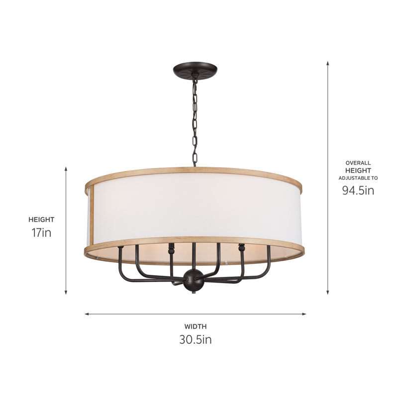 6 - Light Dimmable Drum Chandelier, Anvil Iron