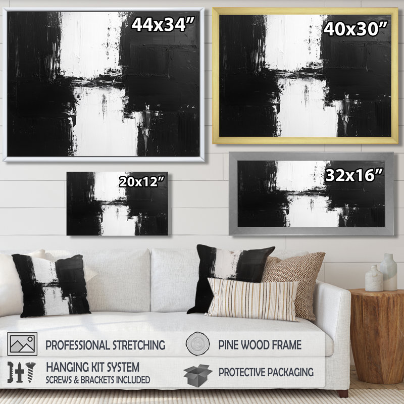 Monochromatique dérive des ombres dans le noir - art mural transitionnel moderne abstrait, H 34 po x l 44 po, Argent argent