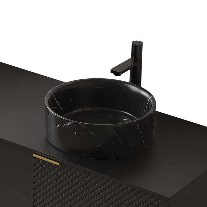 14'' Bathroom Round Ceramic Sink With Stone Pattern, No Faucet No Cabinet, Black