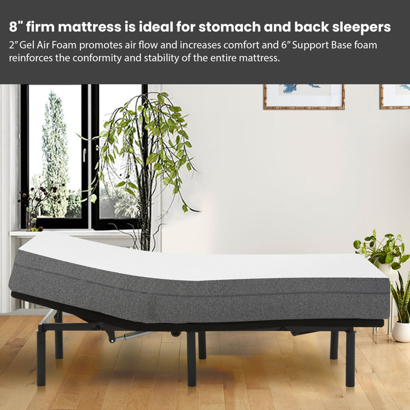 Murilda 15" Adjustable Bed Frame with Memory Foam Mattress, Zero Gravity, Foot Retainer Bar, Full