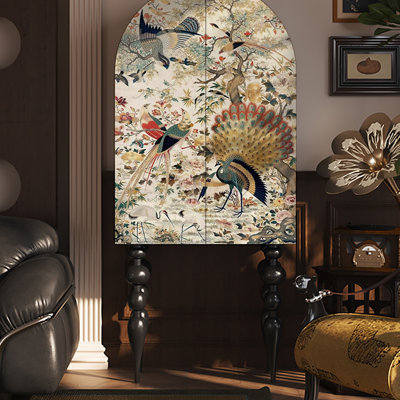 Chinese Light Luxury Peacock Motif Wood Cabinet
