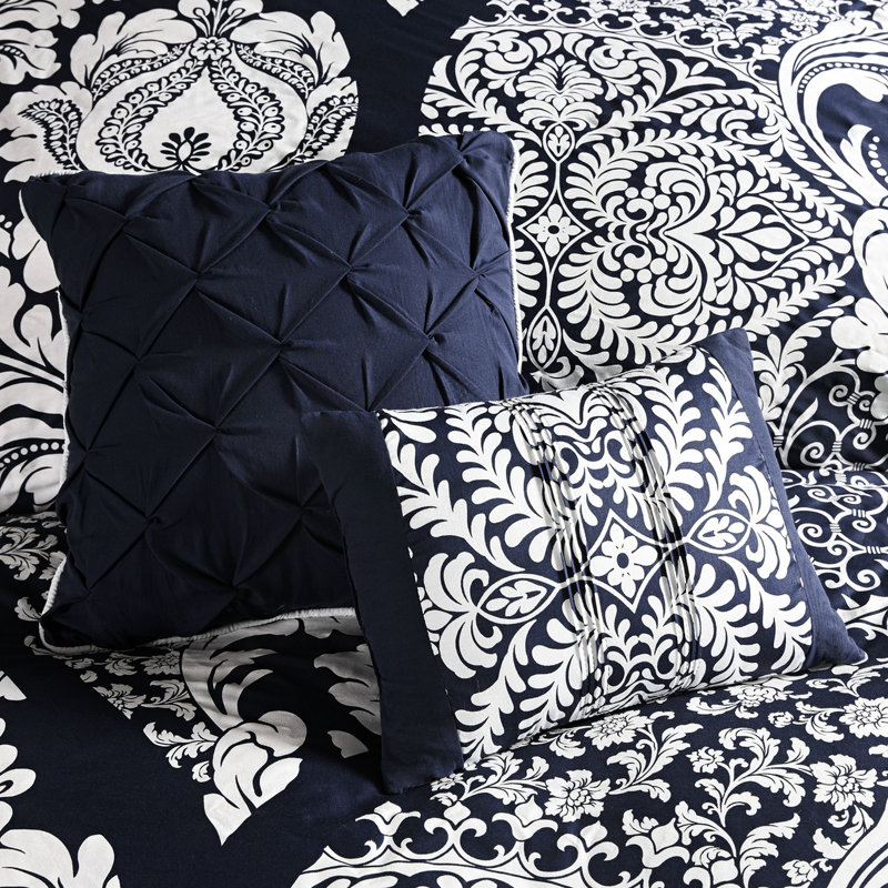 Édredon très grand Indigo - Ensemble de 7 coussins décoratifs complexes en coton avec motif moderne et P 15 po, Indigo