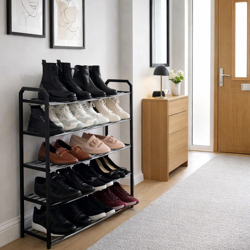 5 Tier Shoe Rack Freestanding Metal Rail Stand 20 Pairs, Black