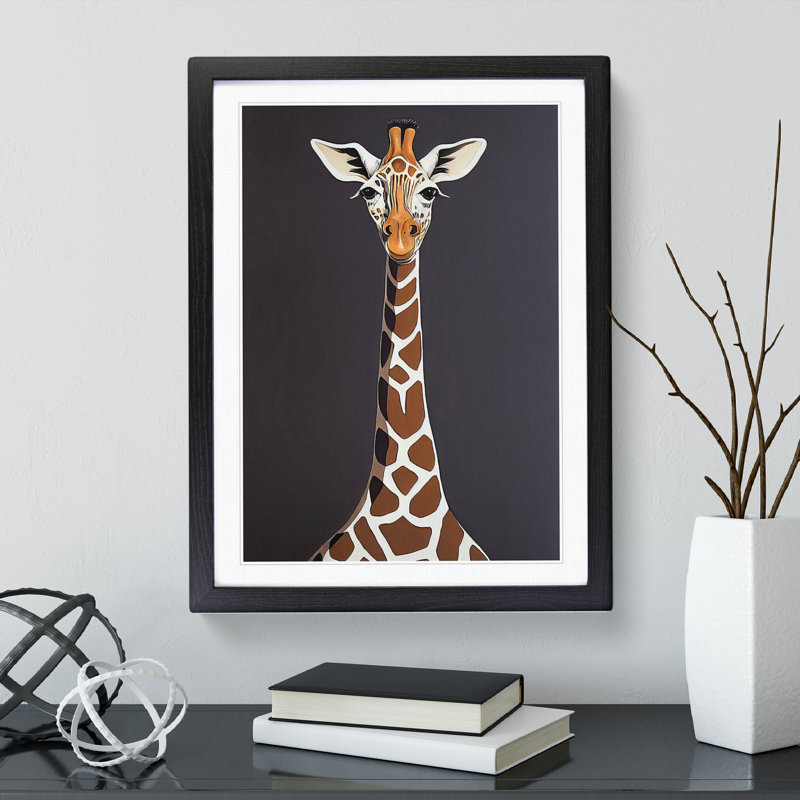 Fetching Giraffe - Framed Print, Black, 34cm H x 25cm W x 2cm D