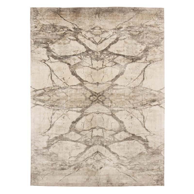Mirror Match Marble Area Rug in Beige/Gray, Rectangle 5' x 8'