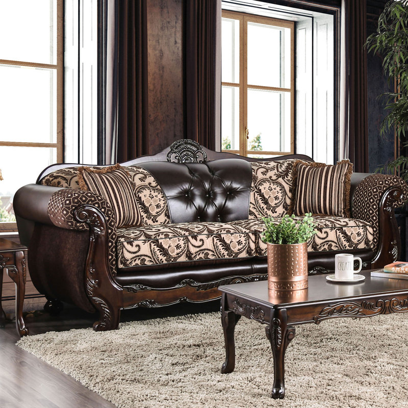 Samuels 93'' Faux Leather Sofa, Light Brown/Dark Brown Faux Leather