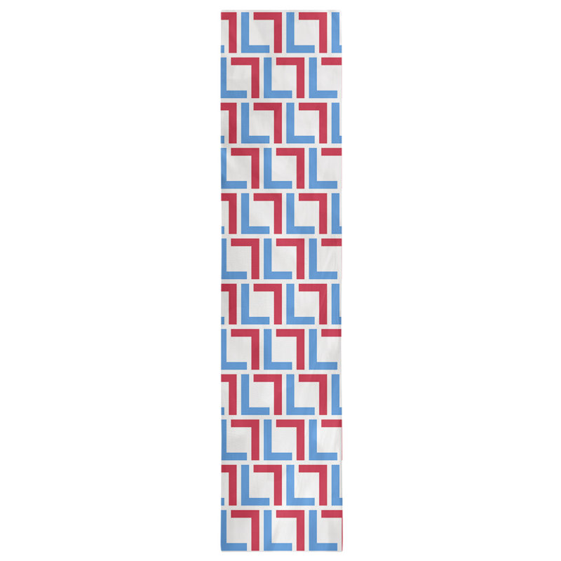 Chemin de table Carolina, 72 po x 16 po, Coton, Blanc / bleu clair / rouge