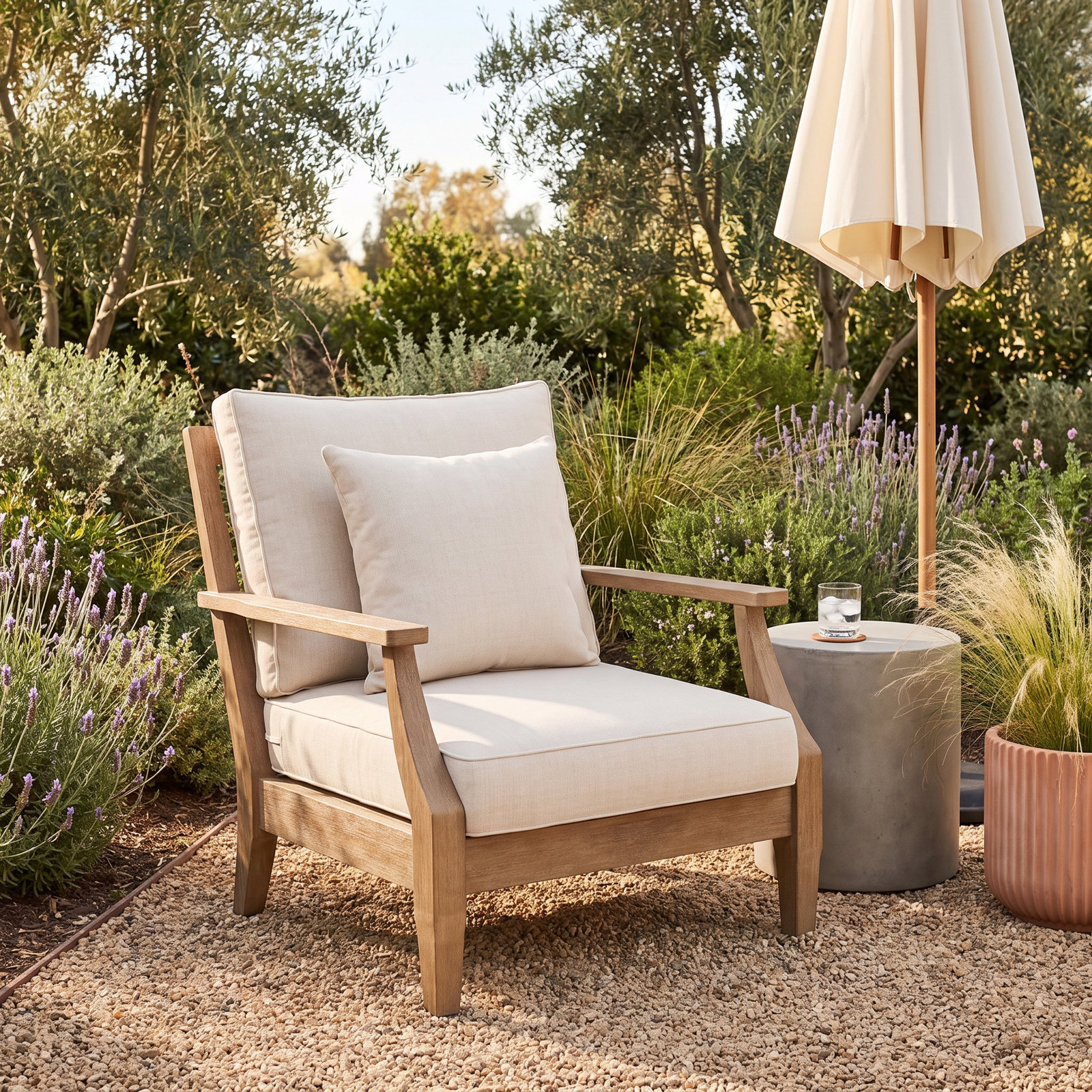 Samya Eucalyptus Patio Lounge Chair, Natural, Beige