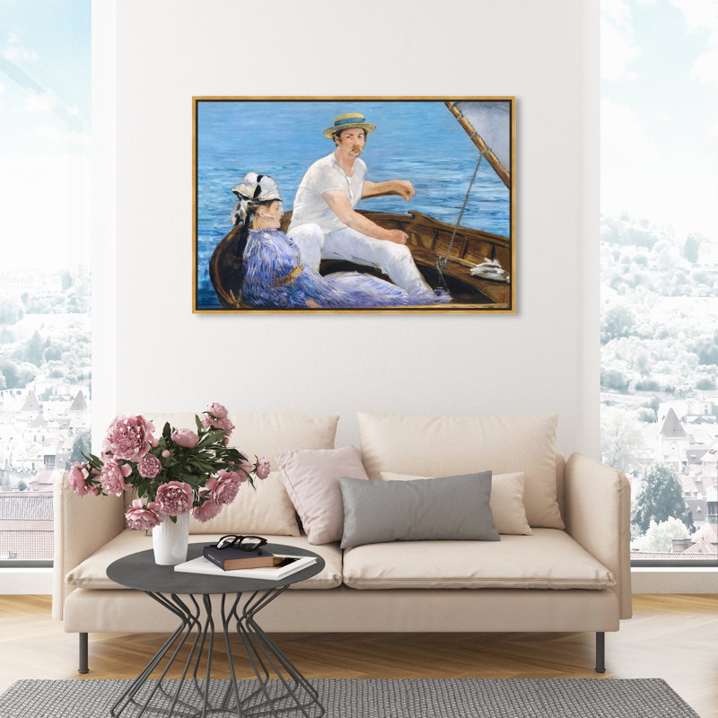 «Manet - Boating», impression classique et figurative classique, H 30 po x l 45 po, Toile avec cadre doré
