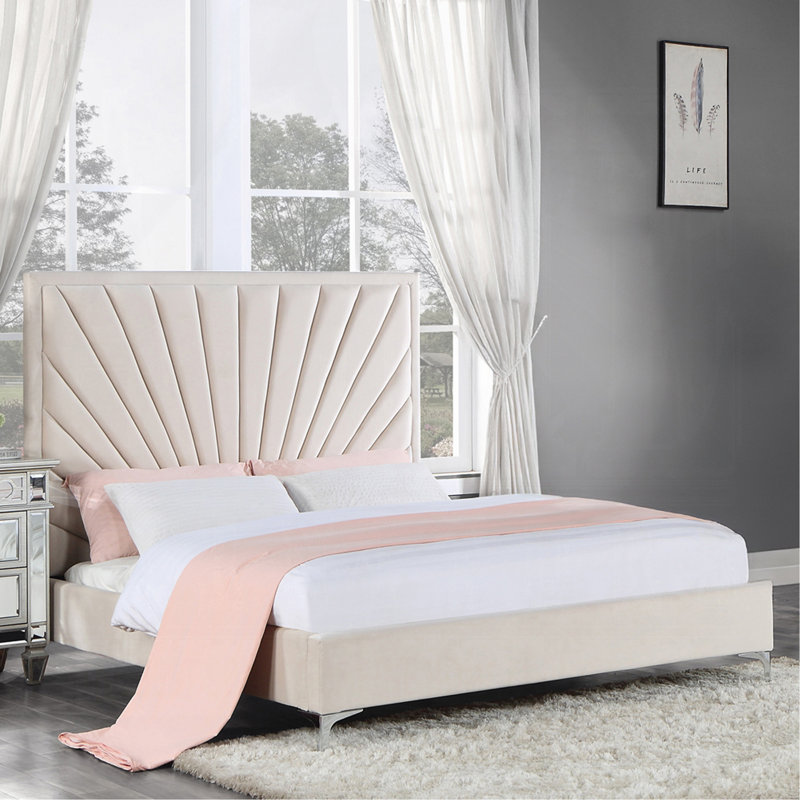 Meuble de lit moderne capitonné beige