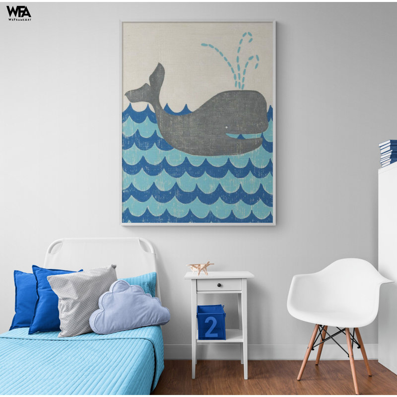 Whale Illustration Poster, Framed Deep Sea Art, Beach Decor Poster Print, Cute Animal Art, Sea Art Print, Waves Poster Print,Framed Wall Art