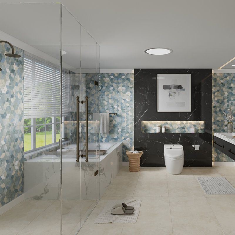 Pictura Faber 23-1/2 In. X 47 In. Porcelain Floor And Wall Tile, Blue/Green