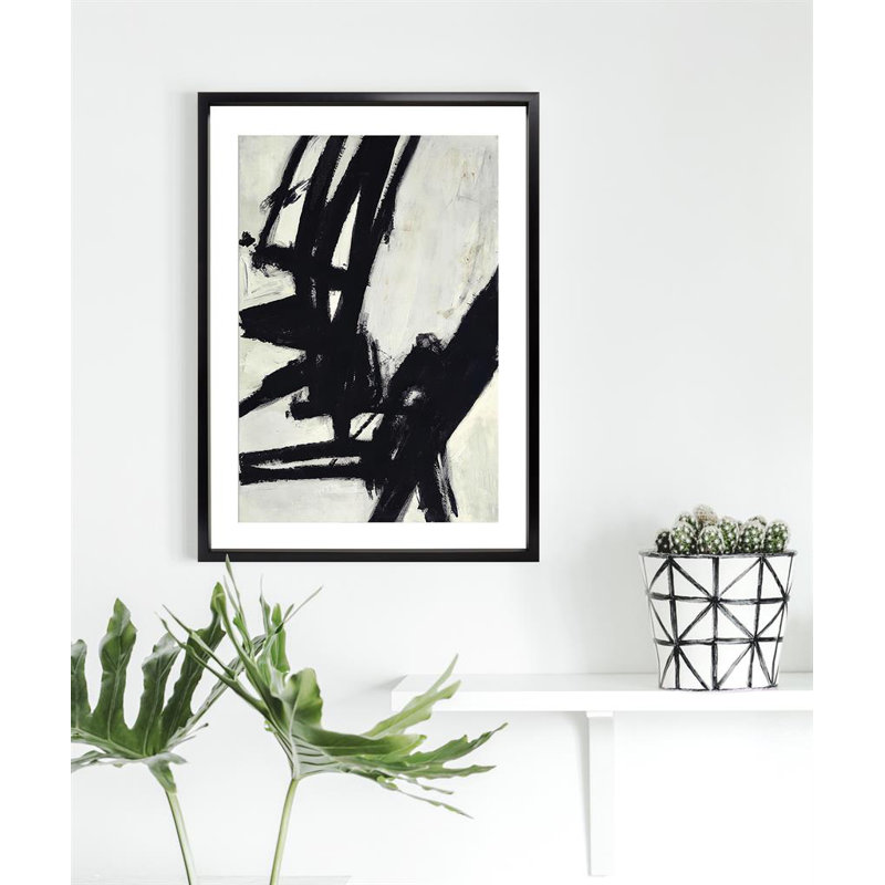 Nero 2 Contemporary Abstract - Single Picture Frame Print, 190.5 cm H x 139.7 cm W, Gloss Black