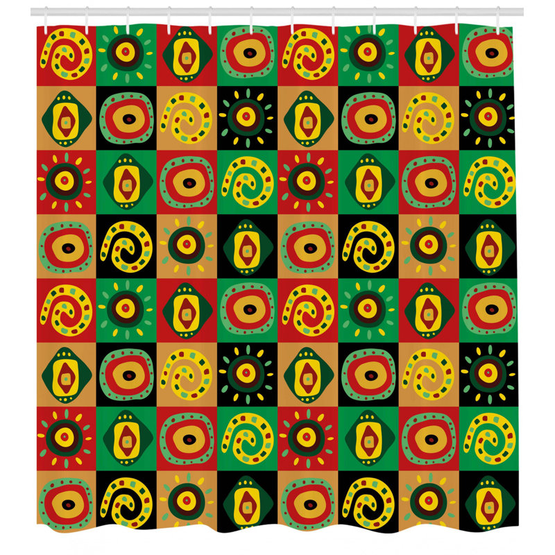 Ensemble de rideau de douche africain + crochets, H 70 po x l 69 po